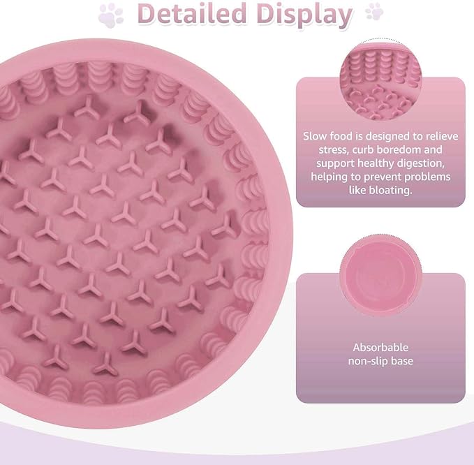 Dog Lick Bowl, ZOURYNUA Non-Slip Slow Feeder Dog Bowls, Enrichment Licking Mat for Distraction, Anxiety Relief Treat Dispenser Freezer, BPA Free Silicone & Dishwasher Safe (Pink, Small)