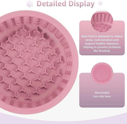 Dog Lick Bowl, ZOURYNUA Non-Slip Slow Feeder Dog Bowls, Enrichment Licking Mat for Distraction, Anxiety Relief Treat Dispenser Freezer, BPA Free Silicone & Dishwasher Safe (Pink, Small)