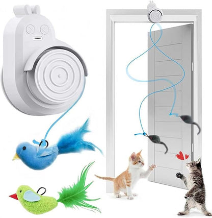 Interactive Cat Toys for Indoor Cats Automatic Electric Flying Bird Feather Cat Toy - Best Kitten & Adult Cat Enrichment Toy Stick-on Hanging Electric Kitty Toys for Bored Cats
