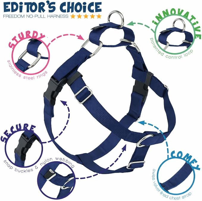 2 Hounds Design Freedom No Pull Dog Harness, Adjustable Harness and Leash Set, Easy Walking & Comfortable Control, Fits Small, Medium & Large Dogs, Solid Colors, Made in USA, 5/8" SM, Navy