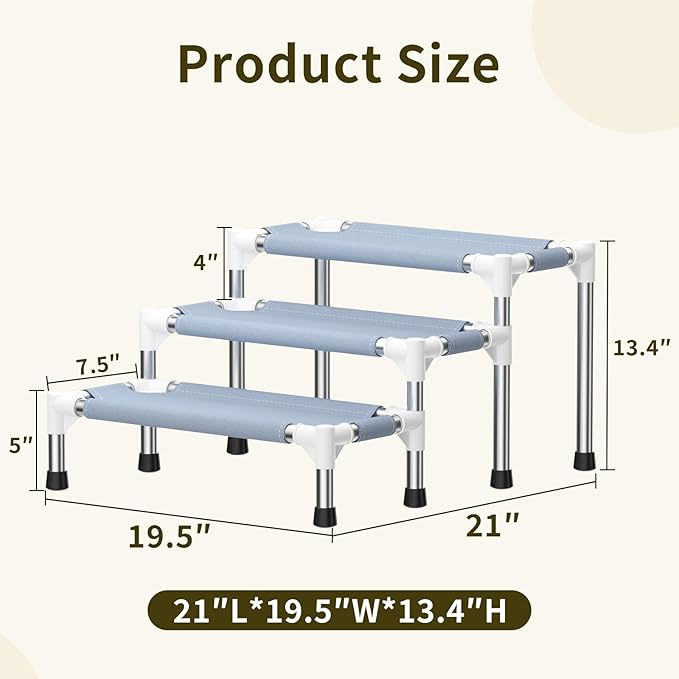 13 Inch Dog Stairs - 3 Tiers Non-Slip Dog Steps for Small Dogs, Cats & Senior Pets, Joint-Friendly Pet Steps for Bed Sofa Car, Stable Anti-Skid Bottom Pet Ladder