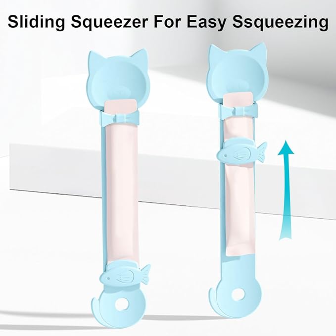 Aerbee 4PCS Cat Strip Feeder Spoon, Sliding Pet Treat Spoon Squeeze, Lickable Squeezable Creamy Treat, Wet Treats Dispenser, Cat Treat Spoon Squeez, Fun Feeding for Pets, Beige/Blue/Purple/Pink