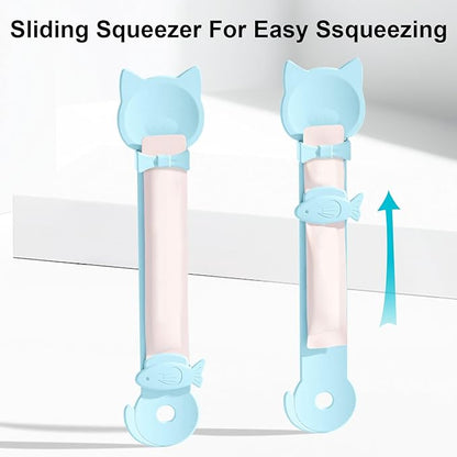 Aerbee 4PCS Cat Strip Feeder Spoon, Sliding Pet Treat Spoon Squeeze, Lickable Squeezable Creamy Treat, Wet Treats Dispenser, Cat Treat Spoon Squeez, Fun Feeding for Pets, Beige/Blue/Purple/Pink