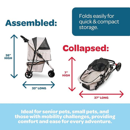 Carlson Pet Products Stroller, Includes 360 Degree Front Wheel Swivel, Rear Wheel Breaks, Reflective Trim, Mesh Panels, Umbrella and Mesh Canopy, Khaki