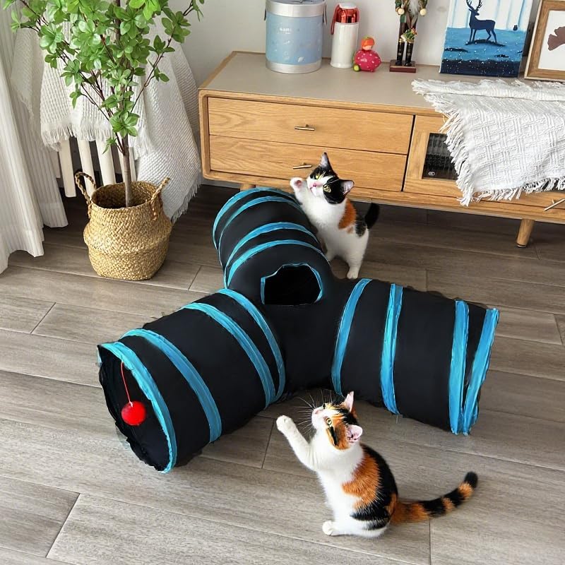 3-Way Collapsible Cat Tunnel Tube Toy Black Blue - Image 4
