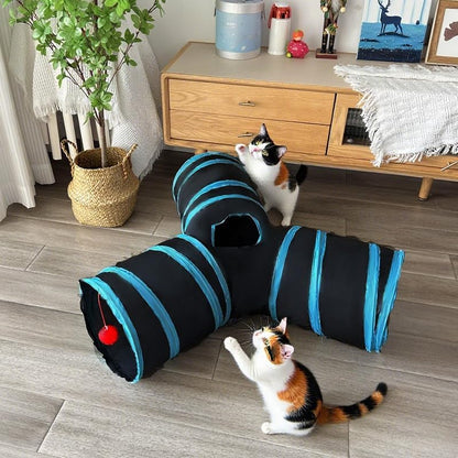 3-Way Collapsible Cat Tunnel Tube Toy Black Blue - Image 4