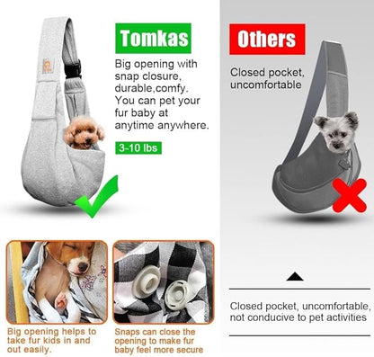 Tomkas Small Dog Cat Sling Carrier Puppy Purse Travel Wrap Soft Crossbody Pet Bag (Grey, M - Zip Pocket & Adjust Strap)