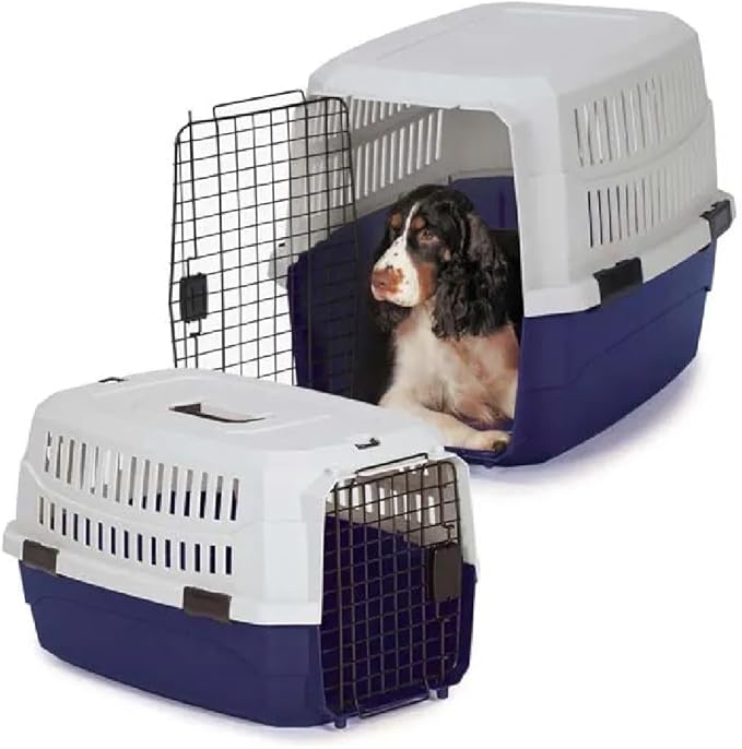 Airline Approved Pet Travel Crate Heavy Duty Plastic Blue Grey Secure Dog Cage Kennel Cab Contain Your Pet Safely (Small)