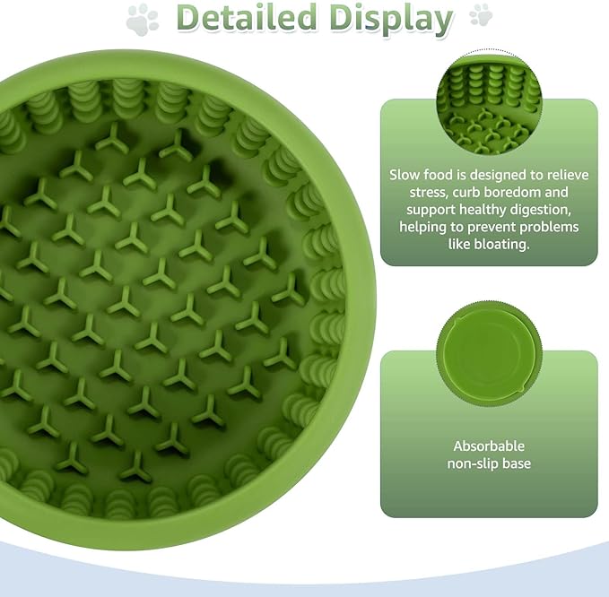Dog Lick Bowl, ZOURYNUA Non-Slip Slow Feeder Dog Bowls, Enrichment Licking Mat for Distraction, Anxiety Relief Treat Dispenser Freezer, BPA Free Silicone & Dishwasher Safe (Green, Small)