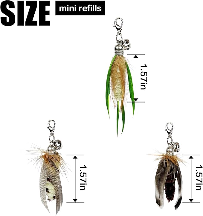 TTcat Cat Feather Toys, 3 Pcs Mini Insects Refills, Cat Toys Replacement Feathers for Cat Kitten Wand.