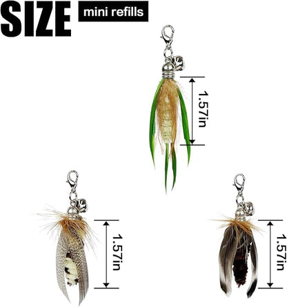 TTcat Cat Feather Toys, 3 Pcs Mini Insects Refills, Cat Toys Replacement Feathers for Cat Kitten Wand.