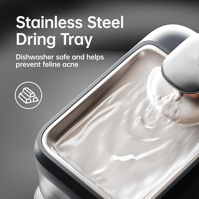 Cordless Pet Water Fountain, Automatic Cat Water Founatin Battery Operated, 4.5L with Stainless Steel Tray for Cats Dogs Multiple Pets Indoor, Wirelss Water Pump and Ultra-Quiet S7 Air Grey
