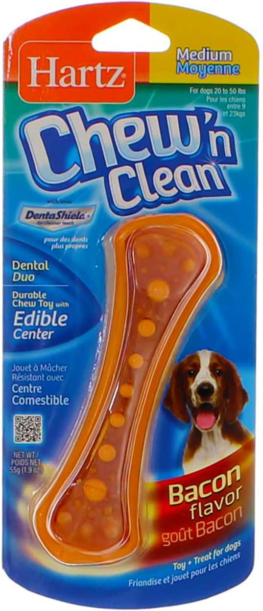 Hartz Chew N' Clean Dental Duo Dog Chew Toy Bacon Flavor, Medium 1 ea(Pack of 12)