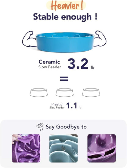 LE TAUCI Dog Bowl Slow Feeder Ceramic, 1.5 Cups Slow Feeding Dog Bowl Small Medium Breed, Puppy Slow Feeder Bow for Fast Eaters, Dog Dishes to Slow Down Eating, Puzzle Dog Food Bow