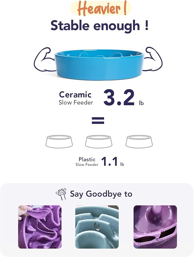 LE TAUCI Dog Bowl Slow Feeder Ceramic, 1.5 Cups Slow Feeding Dog Bowl Small Medium Breed, Puppy Slow Feeder Bow for Fast Eaters, Dog Dishes to Slow Down Eating, Puzzle Dog Food Bowl