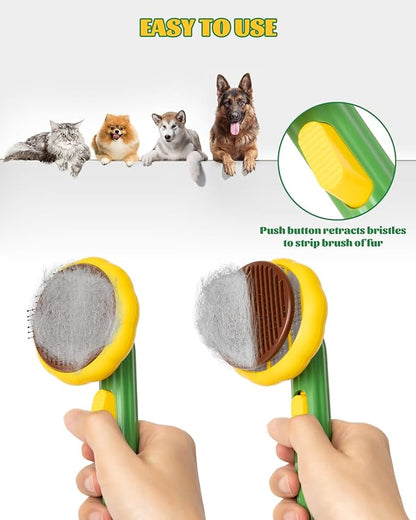 Cat Brush for Shedding, Sunflower Cat Brushes with Gentle Bristles and Release Button, Gentle Self Cleaning Pet Brush for Indoor Cats and Dogs Daily Grooming Tool During Shedding Season