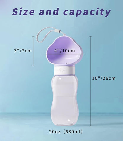 Petsaunter Portable Dog Water Bottle, Leak-Proof and Lightweight Dog Water Bottle with Attached Bowl, Food Grade Plastic, Dog Walking Accessories(White)