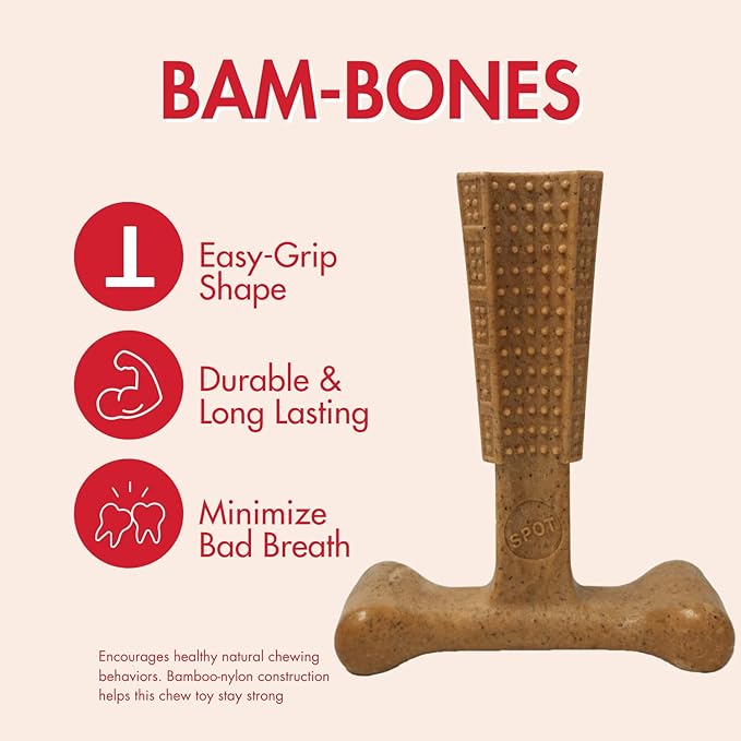 SPOT by Ethical Products 4 in Bambone Plus Easy Grip Peanut Butter, Beef & Chicken Dog Chew Bundle - Bamboo & Nylon Anti Anxiety Bone for Aggressive Chewers & Dental Health for Dogs - Large (3 Pack)