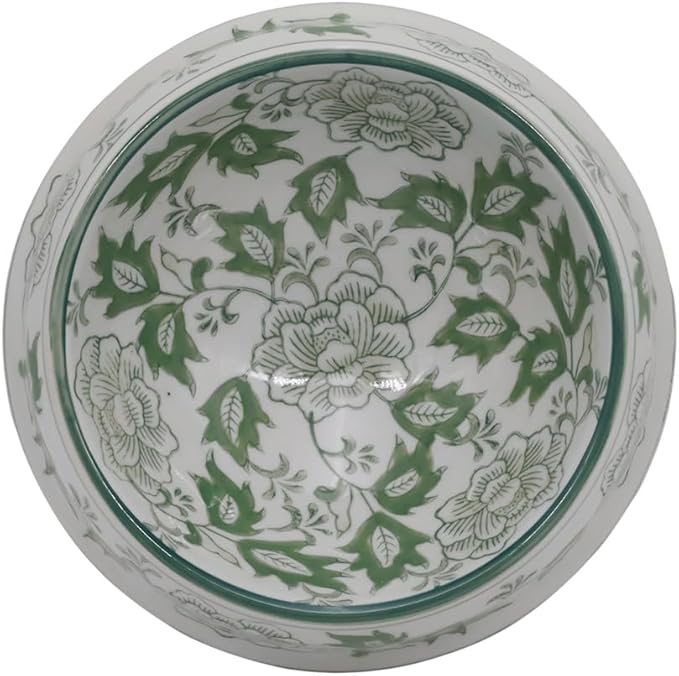 Aimusego Ceramic Green & White Dog Bowl 9inch Chinoiserie Hand Painted Pet Food Water Bowls, Dogs Cat Dish for Medium and Large Pet, Puppy-25OZ