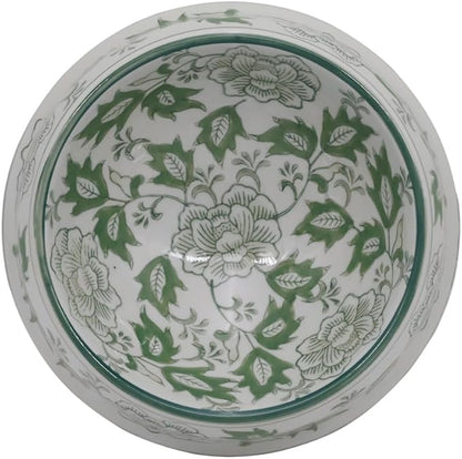 Aimusego Ceramic Green & White Dog Bowl 9inch Chinoiserie Hand Painted Pet Food Water Bowls, Dogs Cat Dish for Medium and Large Pet, Puppy-25OZ