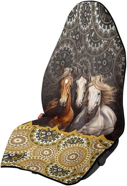 Coldinair Boho Towel Seat Covers for Cars,SUVs,Trucks,Tribal Horse Waterproof Sweating Car Front Seats Protector Cover for Workout,Gym,Beach,Universal Auto Interior Accessories for Women Men