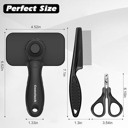 3PCS Cat Grooming Supplies, Cat Brush & Nail Clipper/Trimmer & Flea Comb for Shedding Indoor Cats Essentials Stuff Accessories (Black Grey)