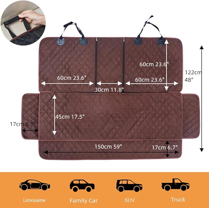 ANOSOSPECIAL Dog Car Seat Cover for Back Seat Cover for Kids,Non Stick Fur Rear Seat Protector for Pet,Nonslip Waterproof Universal Fit Interior for Auto SUV(XL, Coffee Brown)