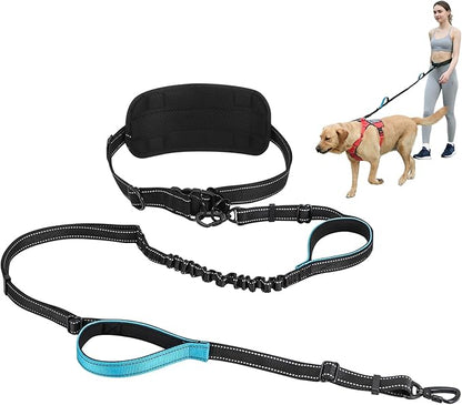 Hands Free Large Dog Leash, 6-8 FT Bungee Leash with Waist Belt for Dog Up to 150 lbs, Running Walking Jogging