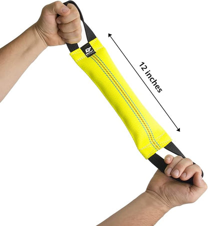 Bungee Dog Bite Tug Toy with 2 Strong Handles - Made of Durable & Tear-Resistant Fire Hose - Perfect for Tug of War, Fetch & Puppy K9 Training - Ideal Pull Toy for Medium to Large Dogs, Yellow