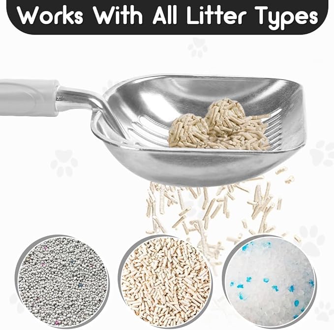 Cat Litter Scoop, Metal Cat Scooper, Plastic Handle Scoop, Sifting Shovel for Christmas – Heavy Duty Aluminum Alloy Litter Box Scoop with Deep Mesh, Design for Easy Waste Removal and Cleaning(Gray)