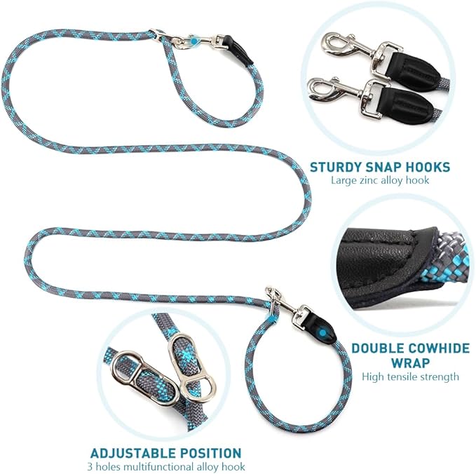 Pawstrip Hands Free Dog Leash - Multifunctional Reflective Waist Leash for Running, Walking, Training - Adjustable Crossbody Nylon Double Leashes for Small Medium Large Dogs (Gray)