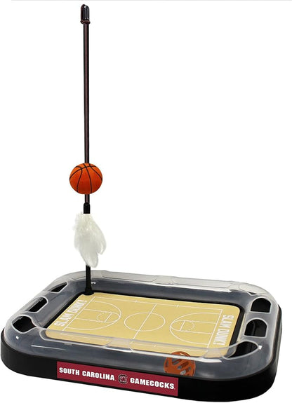 NCAA SOUTH CAROLINA Gamecocks 6-in-1 Reversible Basketball Court Felt & Cardboard Cat Scratcher Toy with Catnip-Filled Plush Basketball