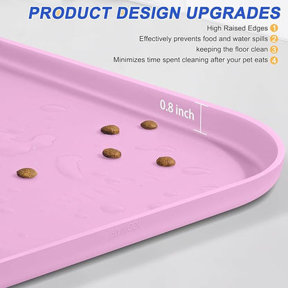 Silicone Pet Feeding Mat with Raised Edge for Food and Water, Dog Bowl Mats, Cat Bowls Placemat with High Lip for Floor Waterproof, Rubber Tray for Cats and Dogs 24 x 16 x0.8 Light Pink
