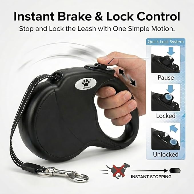 16ft Retractable Dog Leash for Large Breed Dogs up to 110 lbs with a Detachable Chew Proof Extender Wire Ropes (Black L)