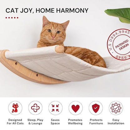 7 Ruby Road Cat Hammock Wall Mounted for Large and Indoor Cats or Kitty, Cute Bed Perch Shelf for Sleeping, Climbing and Lounging, Modern Shelves and Perches, Wooden Mount Cat Wall Furniture & Beds