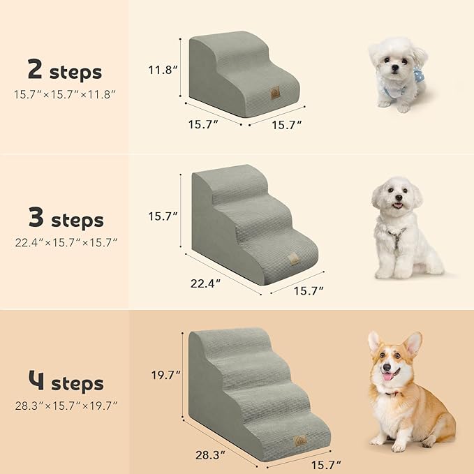 Mestuel Dog Stairs for Small Dogs Cats, Small Pet Stairs Steps, Foam 5-Tier Pet Stairs Steps for Couch Sofa, Dog Ramp Ladder Indoor with Nonslip Bottom &Washable Cover, Beige