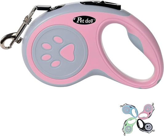 Retractable Dog Leash, VELIGOOD 5M/16FT Extendable Dog Lead with Strong Nylon Tape Tangle-Free One-Handed Brake, Pause, Lock for Small Medium Dogs (Pink)