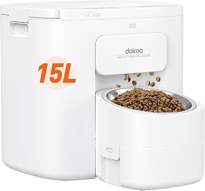 Automatic Dog Feeder for Large Breed, 15L/ 63Cups Vacuum-Sealed Timed Auto Pet Feeder 100% Fresh Airtight, Anti-Clog Pet Food Dispenser for 2-22mm Kibble, Portion Control, Voice Record, Dual Power