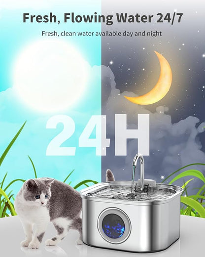 Cat Water Fountain Stainless Steel, 108oz/3.2L Automatic Cat Drinking Fountain, Pet Water Dispenser with Quiet Pump, Suitable for Cats, Dogs and Multi-pet households