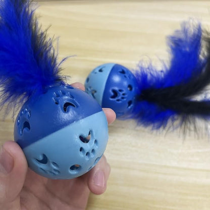 BeeSpring Cat Balls Interactive Cat Toy Feather Balls with Loud Bell Inside (2Pcs Blue)