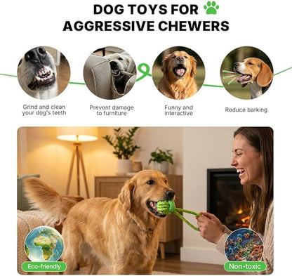 Tug of War Dog Toy with Ball - Dog Rope Ball Toy for Boredom and Stimulating Teeth Cleaning Gum Massage, Ball on Rope Puppy Interactive Toy, Green