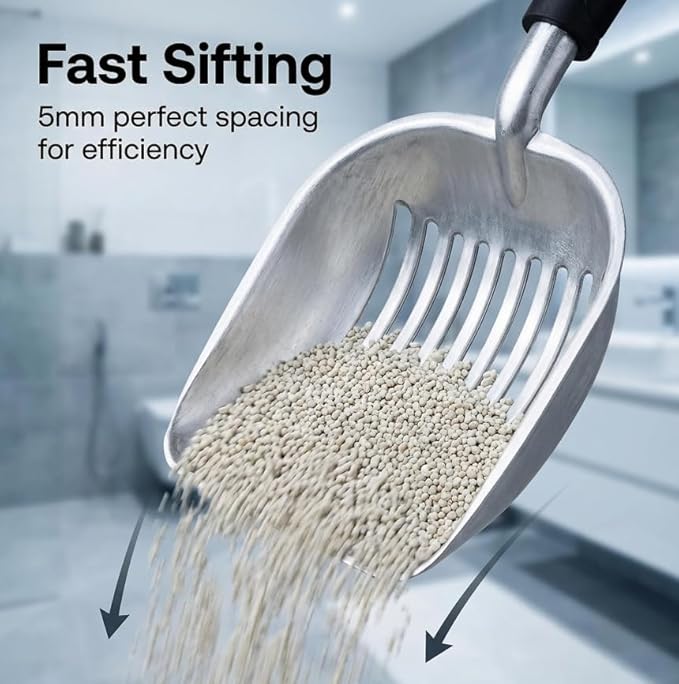 Heavy Duty Cat Litter Scoop with Holder - All Metal Cat Litter Scooper with Stainless Steel Holder - Speed Sifter Litter Box Scooper Captures All Clumps