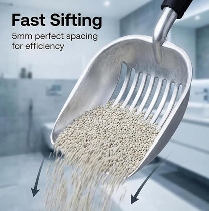 Heavy Duty Cat Litter Scoop with Holder - All Metal Cat Litter Scooper with Holder - Speed Sifter Litter Box Scooper Captures All Clumps - Aluminum Cats Litter Scooper
