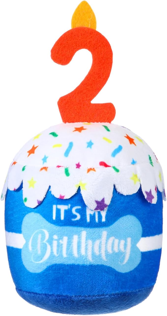 Dog Birthday Cake Toy Accessories for Girl Boy Gifts, Squeaky Plush Toy for Dog Birthday Party Decor Favor for Large, Medium and Small Dogs(2nd,Blue)