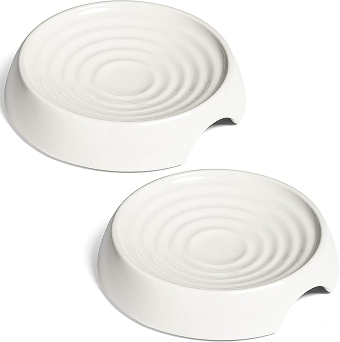 CatGuru Cat Bowls, Whisker Friendly Food Bowl for Indoor Cats, Reliefs Whisker Fatigue, Wide Kitten Dish, Non Slip Pet Dishes, Shallow Pet Plates (Ceramic (Pack of 2))