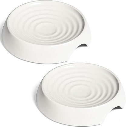 CatGuru Cat Bowls, Whisker Friendly Food Bowl for Indoor Cats, Reliefs Whisker Fatigue, Wide Kitten Dish, Non Slip Pet Dishes, Shallow Pet Plates (Ceramic (Pack of 2))