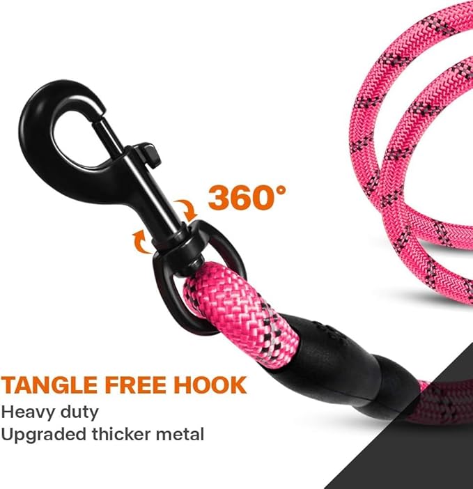 Taglory Rope Dog Leash 5 FT with Comfortable Padded Handle, Highly Reflective Threads Leash and Anti-Tangle Clip for Walking Small Dogs, 3/8 inch, Pink