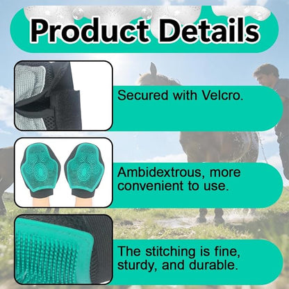 Pet Hair Removal Glove for Horses, 2-in-1 Double-Sided Pet Grooming Glove, Silicone Horse Hair Remover/Shower Grooming Brush to Prevent Electrostatic for Dogs and Cats (Standard Size)