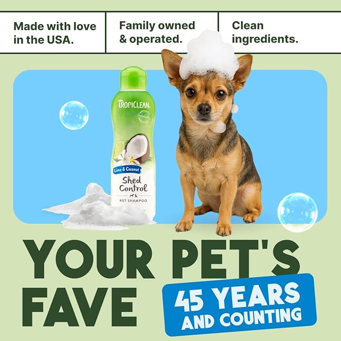 TropiClean Deshedding Dog Shampoo and Conditioner Set, Grooming Bundle for Shedding Control, Puppy Safe, Lime & Coconut Scent, Made in USA, 20 oz.