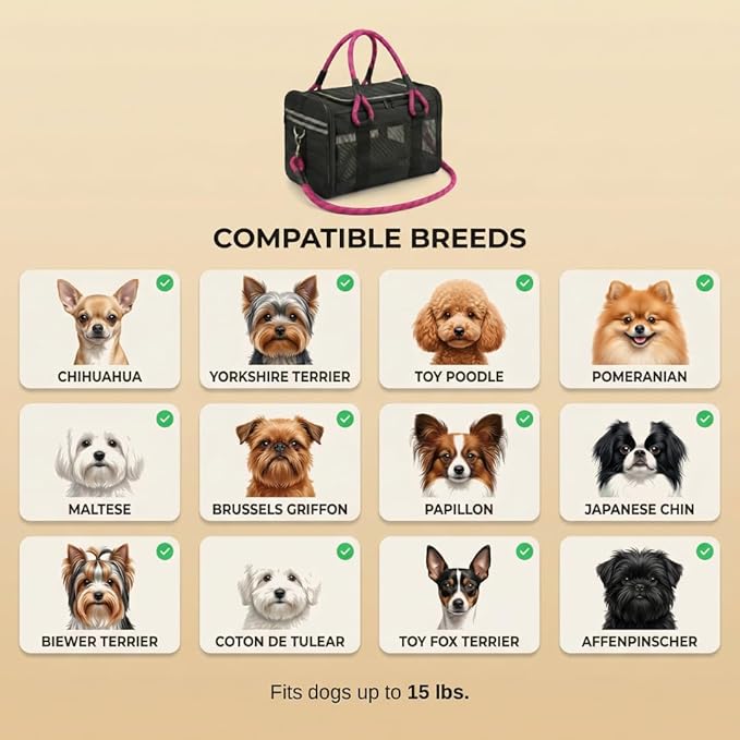 Soft-Sided Dog & Pet Carrier | for Car Rides, Trains, Errands & Daily Outings | Fits Pets Up to 15 lbs | 18" L x 11.5" H | Yorkies, Chihuahuas, Toy Poodles, Maltese & More